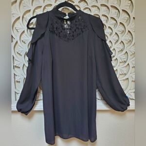 Vintage Simply Be Black Cold Shoulder High Lace Collar Blouse UK Brand US 10